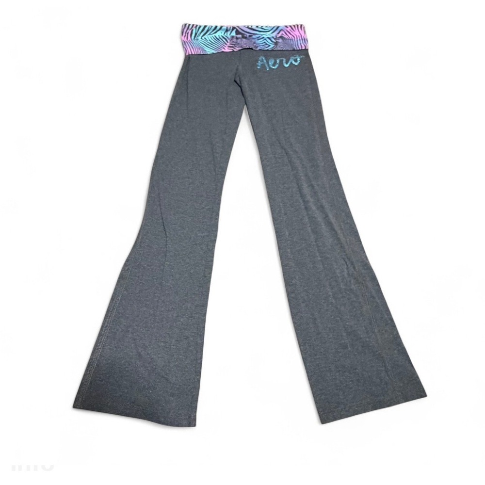 AERO Aeropostale Yoga Pants Gray Zebra Foldover Waist Flare Size S Y2K